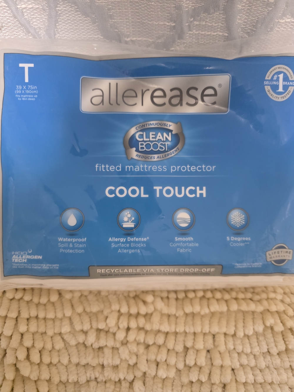 Allerease Cool Touch Fitted Mattress Protector - Blue - Picture 2 of 7